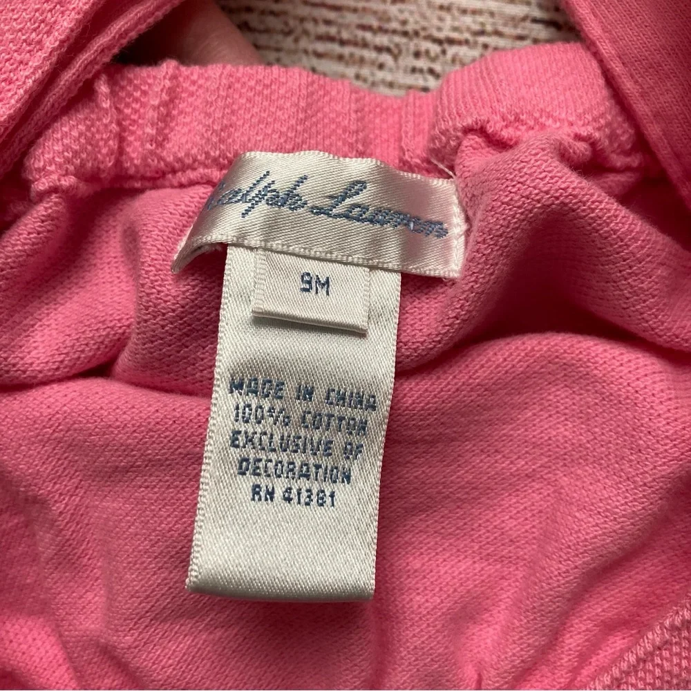 Ralph Lauren Bubble Romper Overalls Girls Size 9 mo Pink